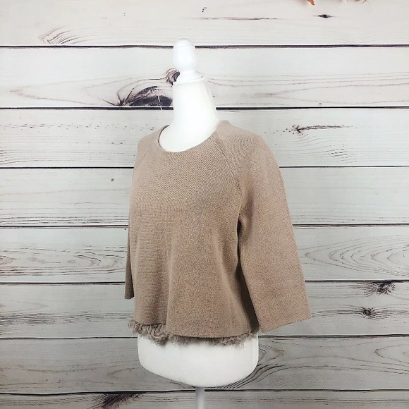J.Crew Collection Beige Chiffon Fringe Pullover S - Picture 2 of 7